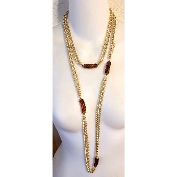 Vtg Sarah Coventry Fashion Melody 1975 Root Beer Lucite Necklace 2 Pc Lot - Picture 1 of 4